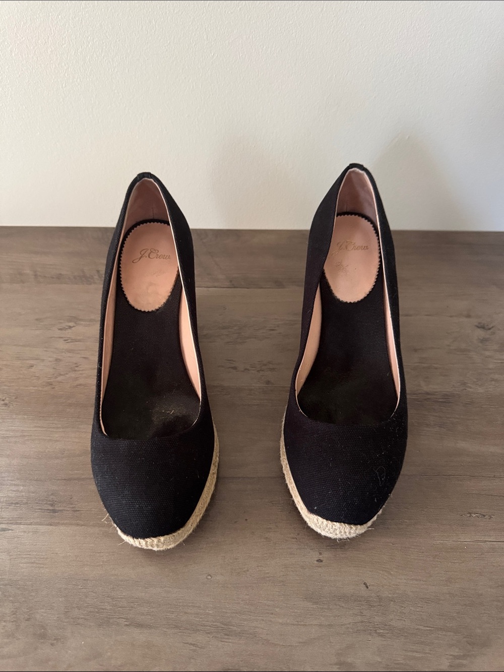 J. Crew Black Canvas Espadrille Wedge Pumps